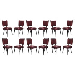 Vintage Set of 12 Chairs 50° in Leather and Wood, Italian