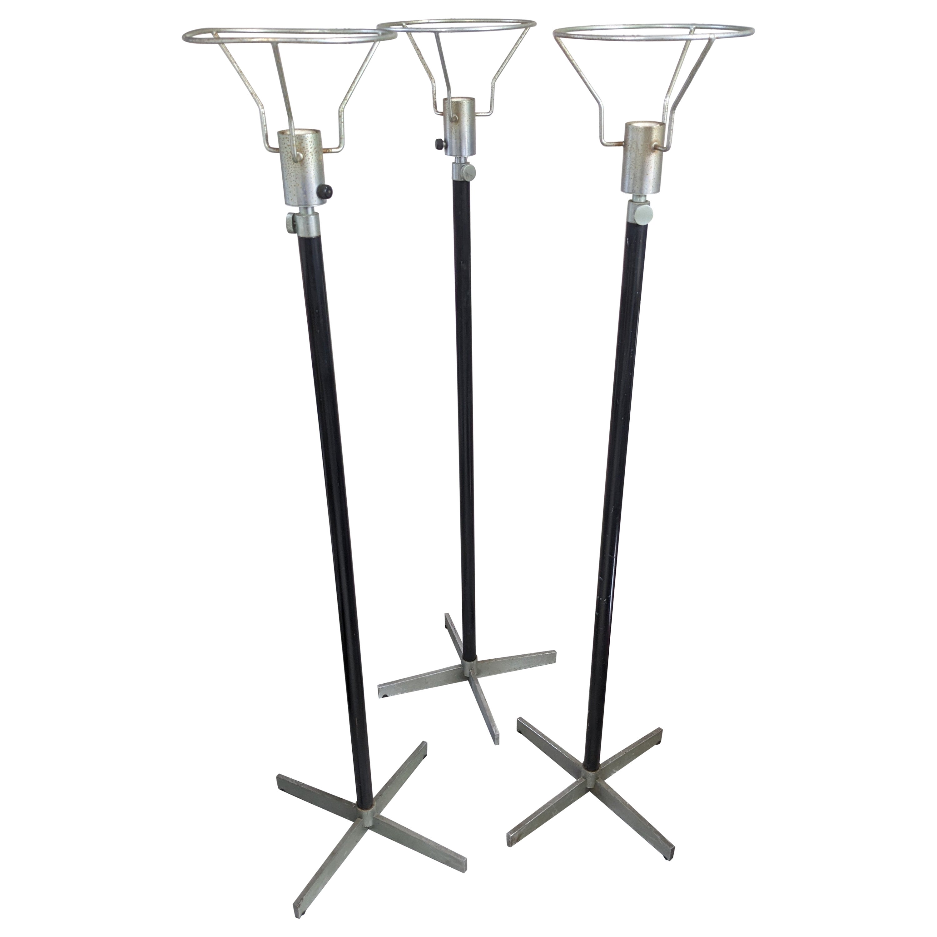 Trio of Machine Age Art Deco Adjustable Floor Lamps