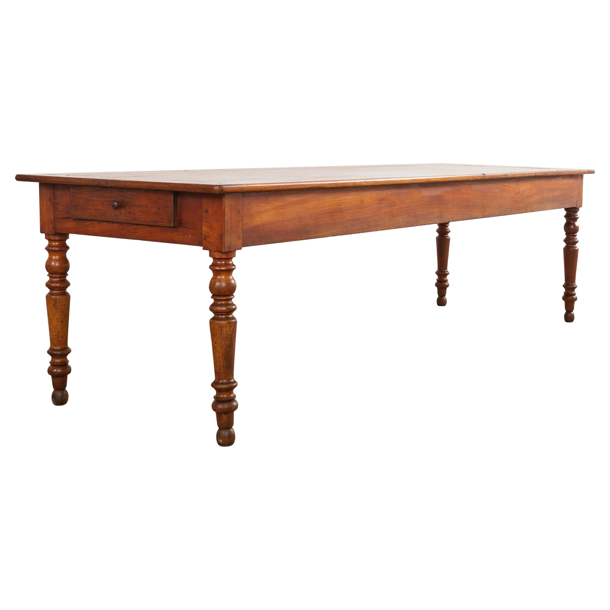 19th Century Country French Provincial Fruitwood Farmhouse Harvest Table For Sale