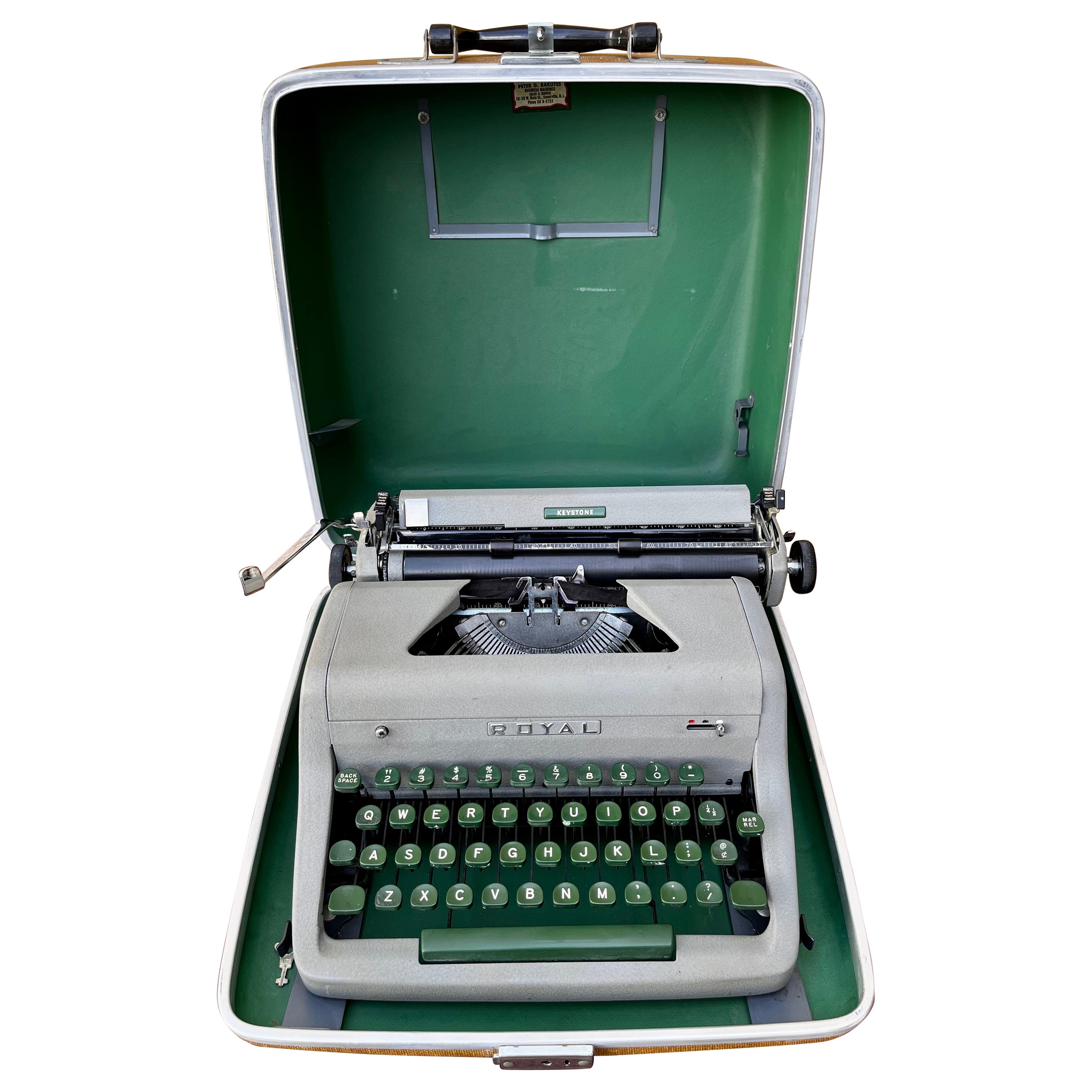 Royal Royalite Green Portable Typewriter W/ Original Case Made