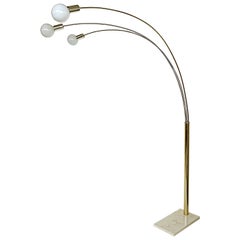 Mid-century Modern Brass Arched Floor Lamp, Marble Base
