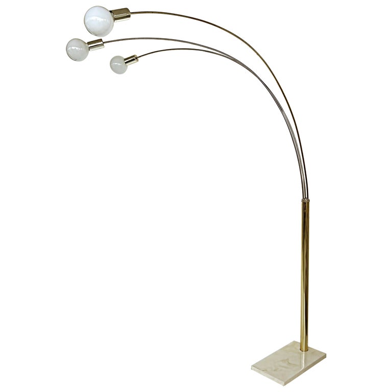 Mid-century Modern Brass Arched Floor Lamp, Marble Base For Sale at 1stDibs