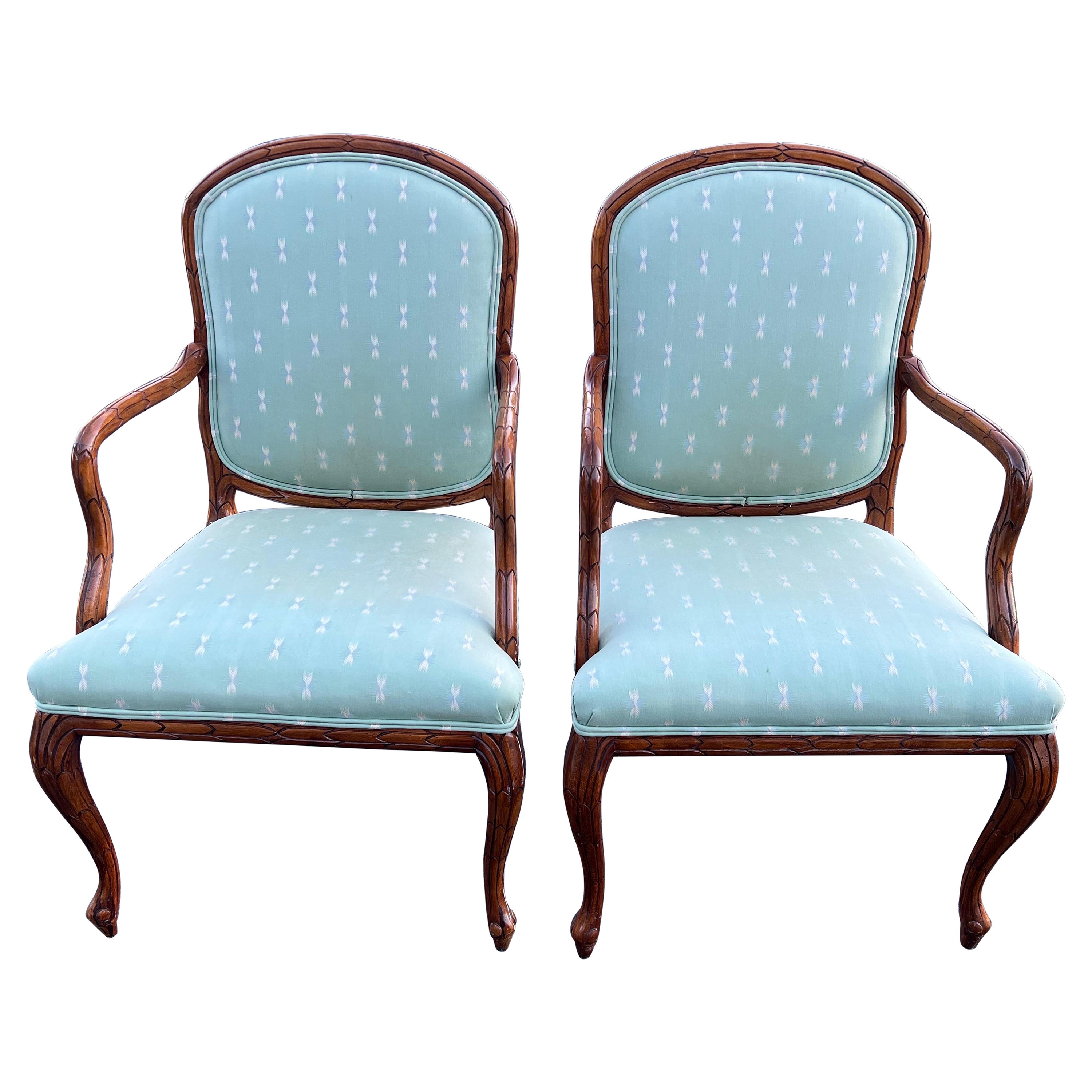 Pair of Faux Bois Bergères in the style of Serge Roche For Sale