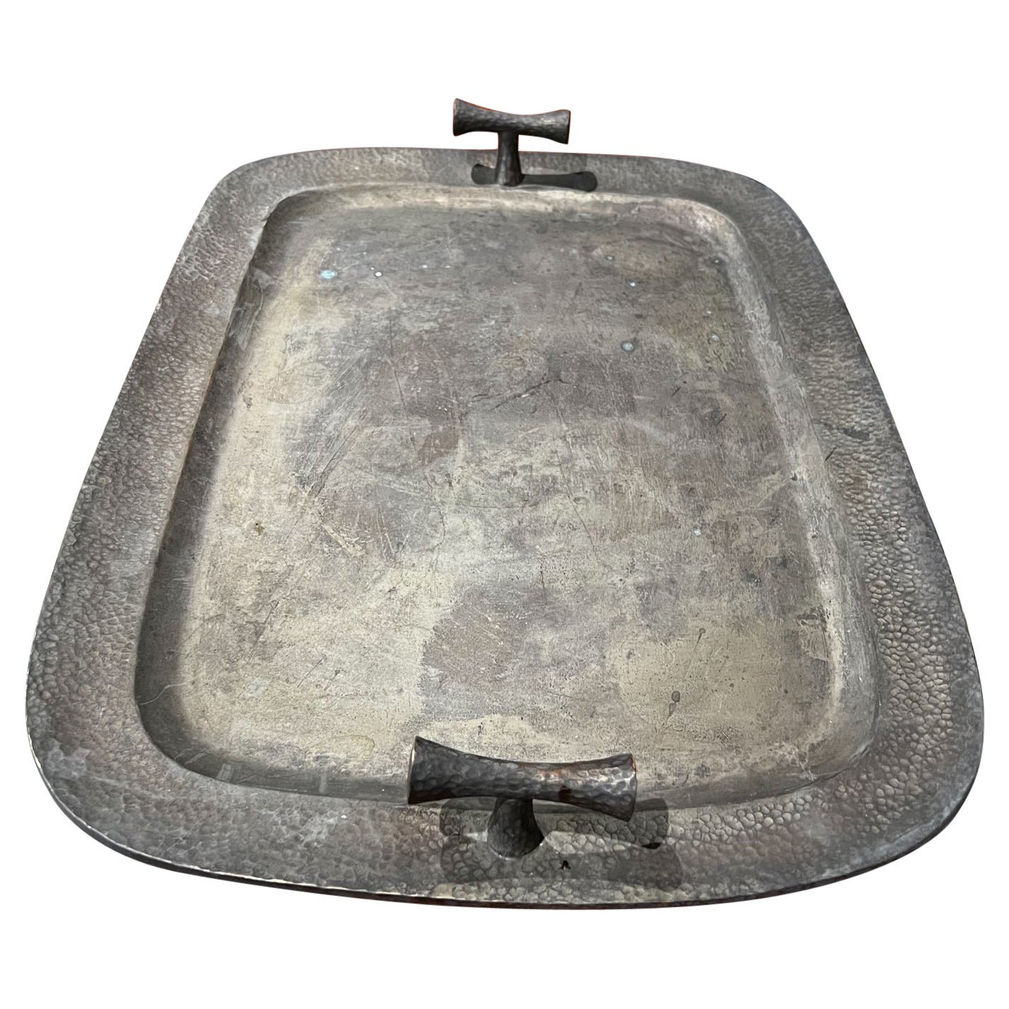 1960s Modern Elegance Hand-Hammered Silver Service Tray from Mexico