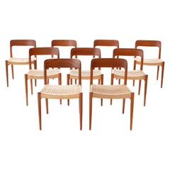 Niels Moller Model 75 Dining Chairs for J.L. Moller in Teak, Set of 9