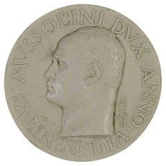 Vintage Plastel Medal of Mussolini by Aurelio Mistruzzi, 1930s