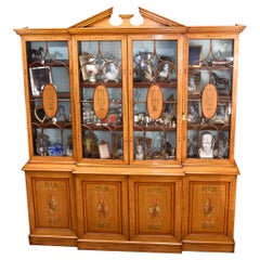 Sheraton Painted Satinwood Breakfront Bookcase Cabinet Regency