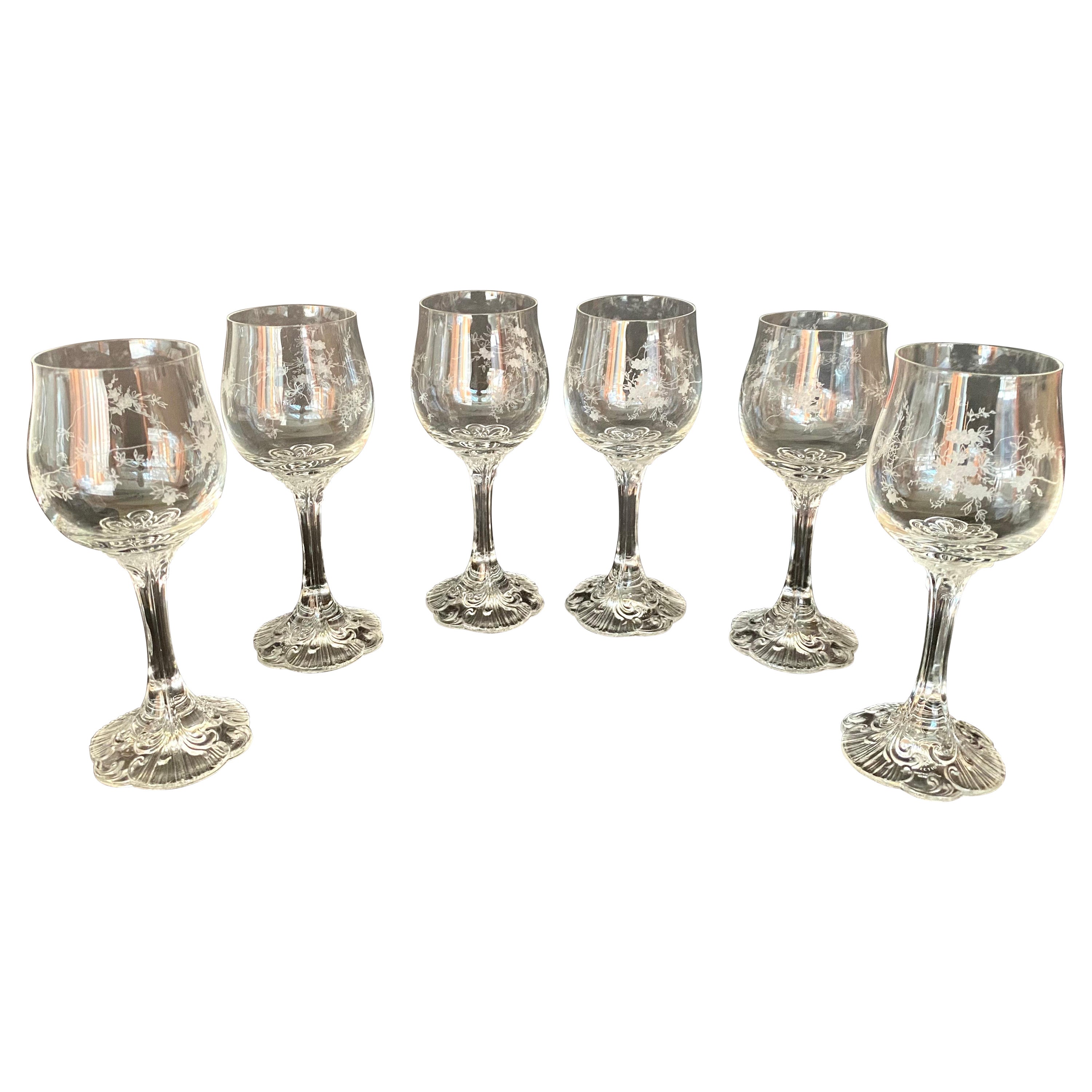 Rosenthal Crystal Wine Glasses, Germany Mid-Century Modern Set 6 Wine Goblets