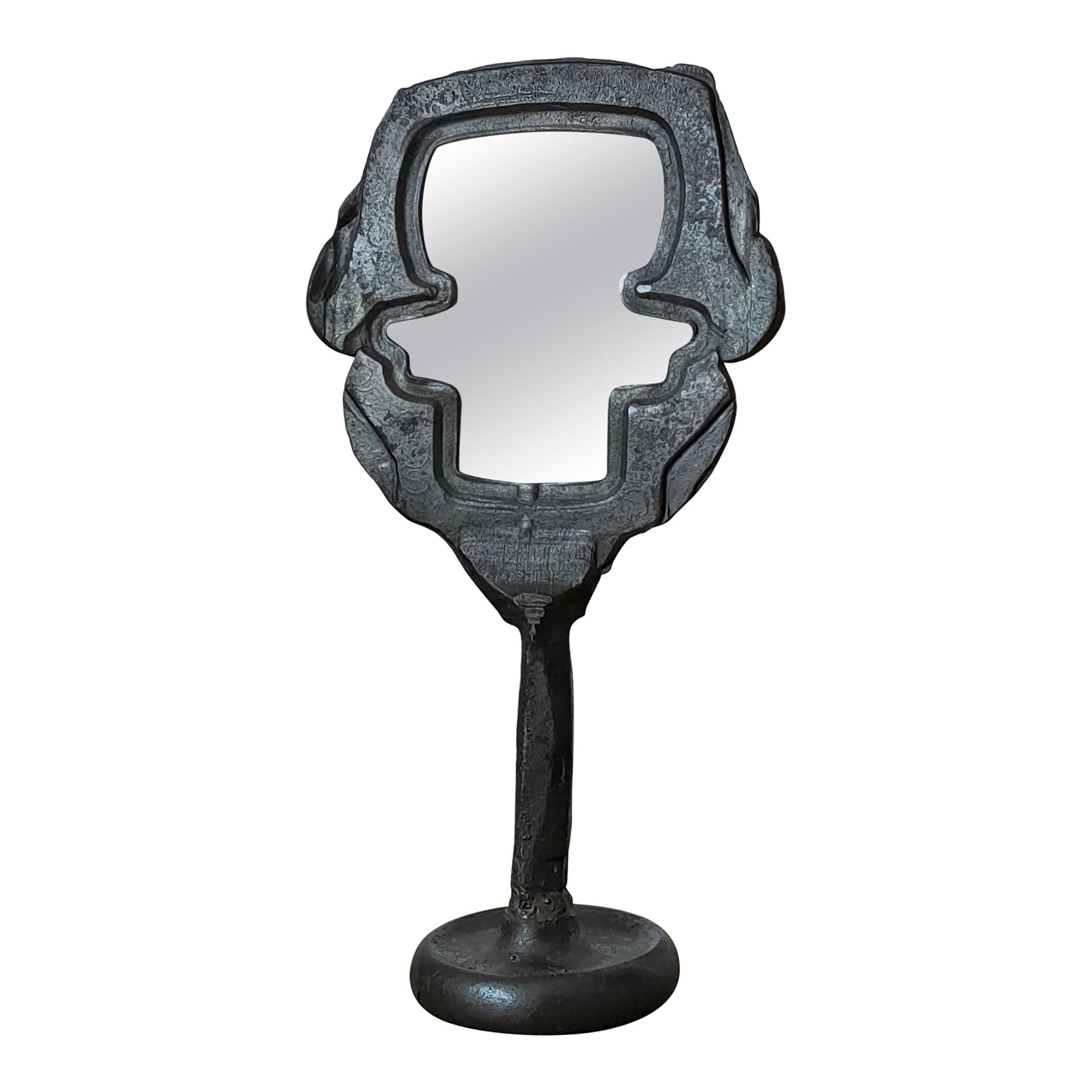 One of a Kind Cast Iron Brutalist Psyché Table Mirror, France, 1970's