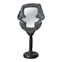 Retro One of a Kind Cast Iron Brutalist Psyché Table Mirror, France, 1970's