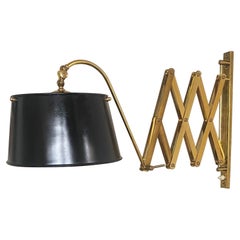 Midcentury Italian Adjustable Brass Wall Sconce with Black Lacquered Metal Shade