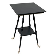 Antique Early 20th Century Black Side Table or Plant Stand with Decorative Brass Details