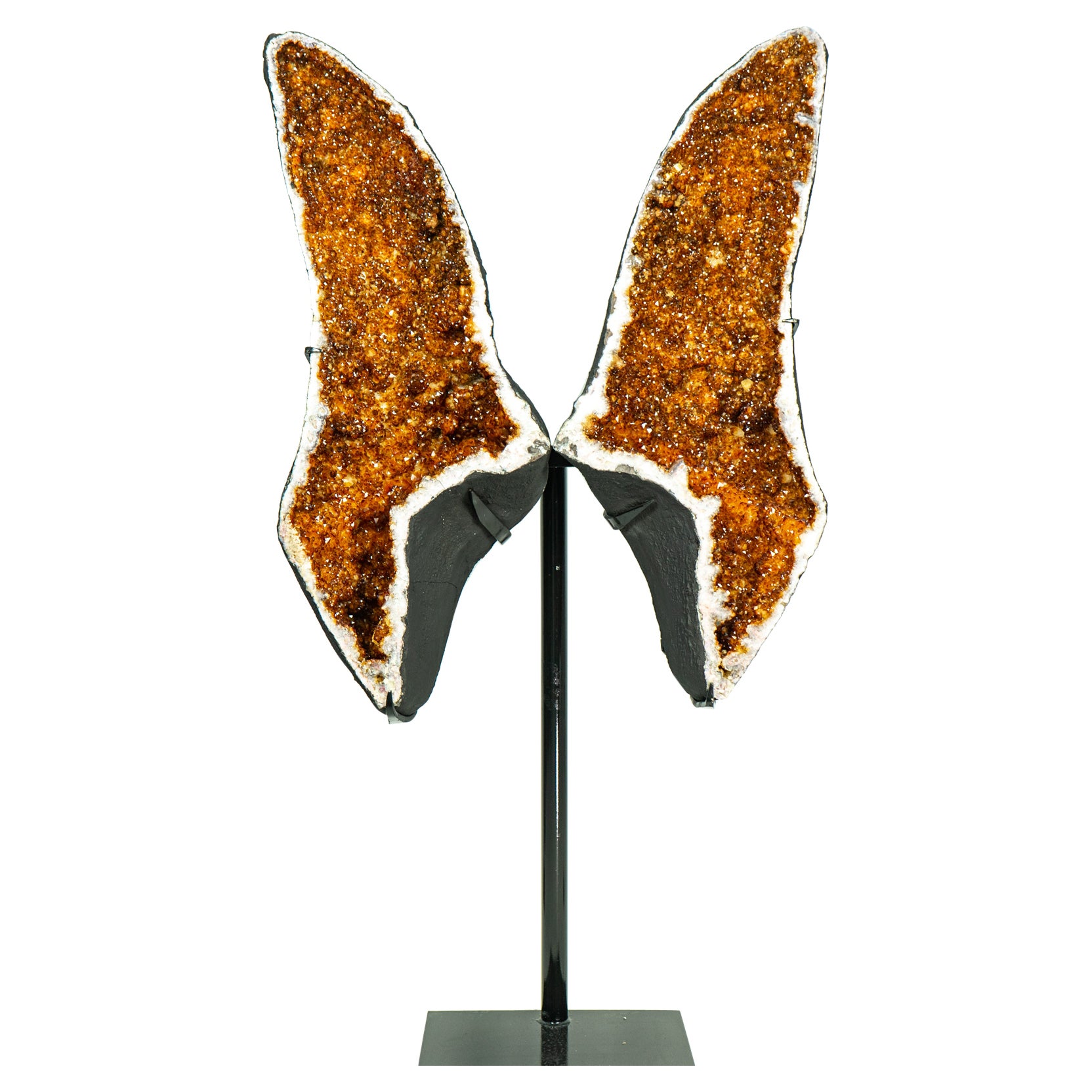 Grande figurine de papillon en citrine naturelle AAA avec druze orange Madeira profonde