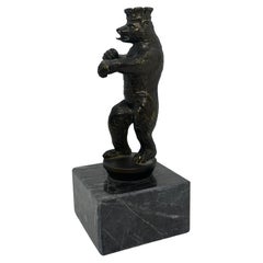 Vintage 1960s Berlin Bear on Marble Base, Metal Statue Souvenir Building