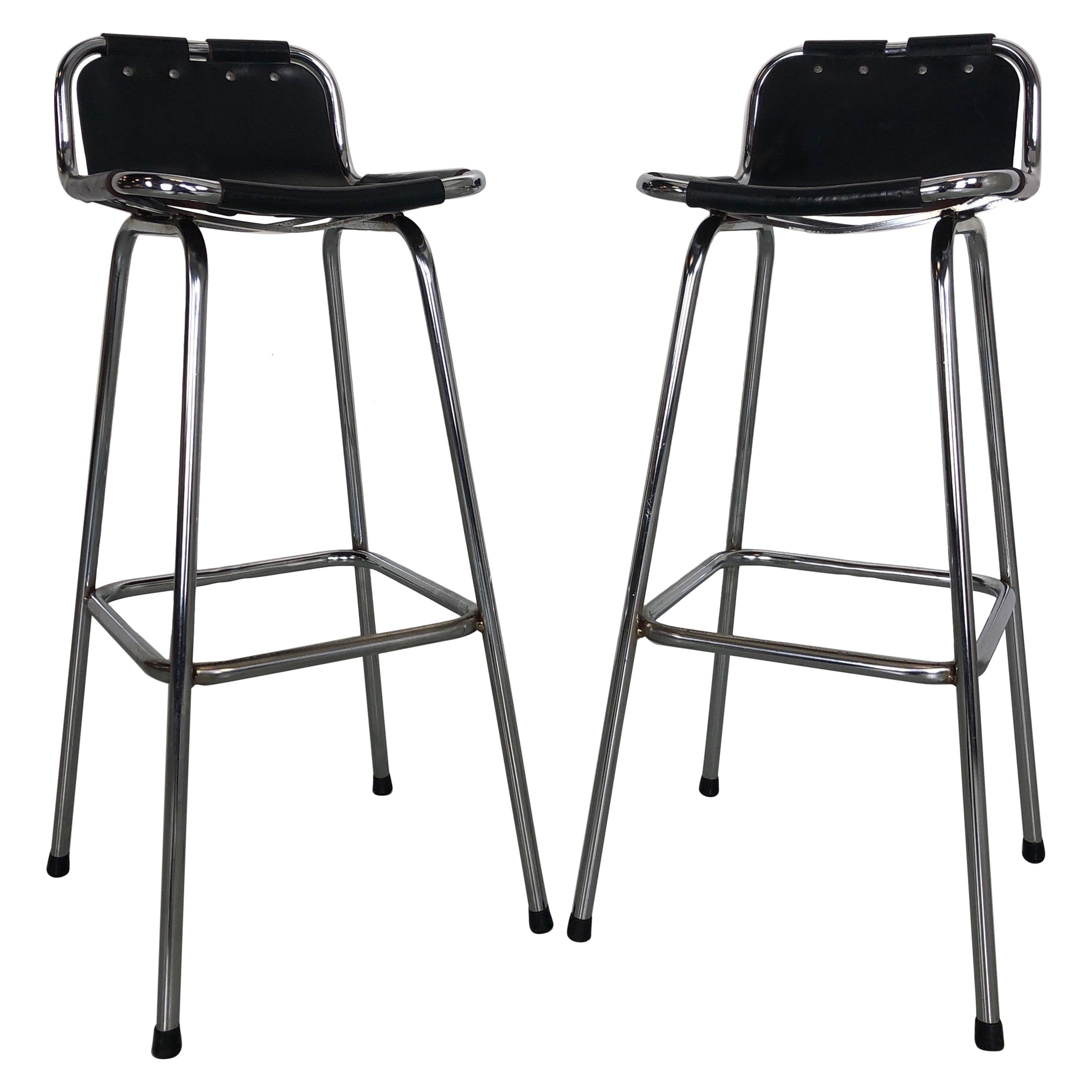 Set of Two Leather Barstools Selected by Charlotte Perriand for Les Arcs