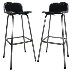 Vintage Set of Two Leather Barstools Selected by Charlotte Perriand for Les Arcs