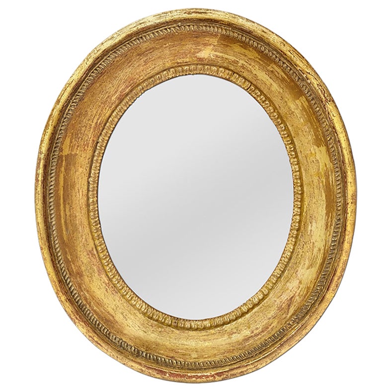 Petit miroir ovale ancien en bois doré français, datant d'environ 1860
