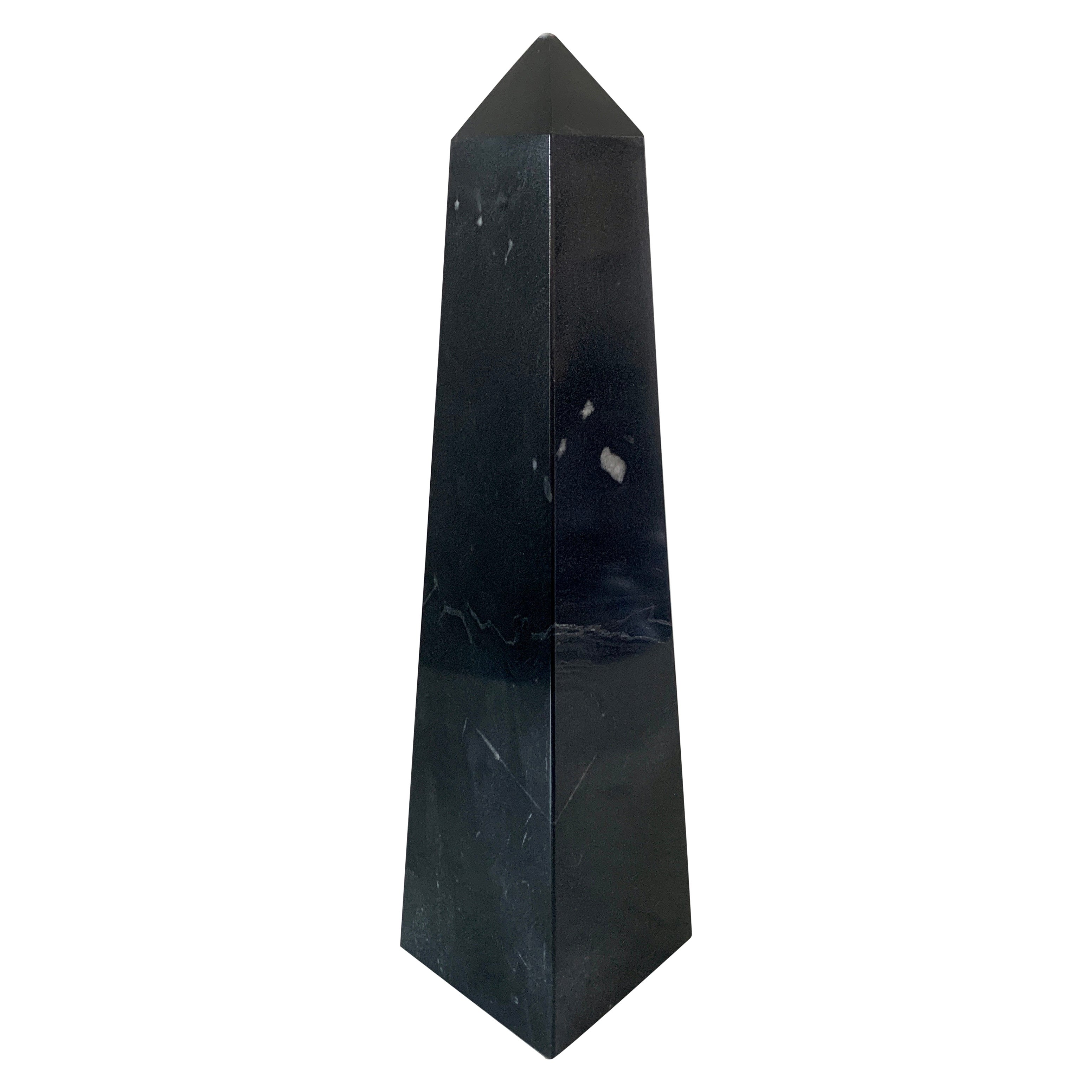 Neoclassical Solid Marble Black and Gray Obelisk