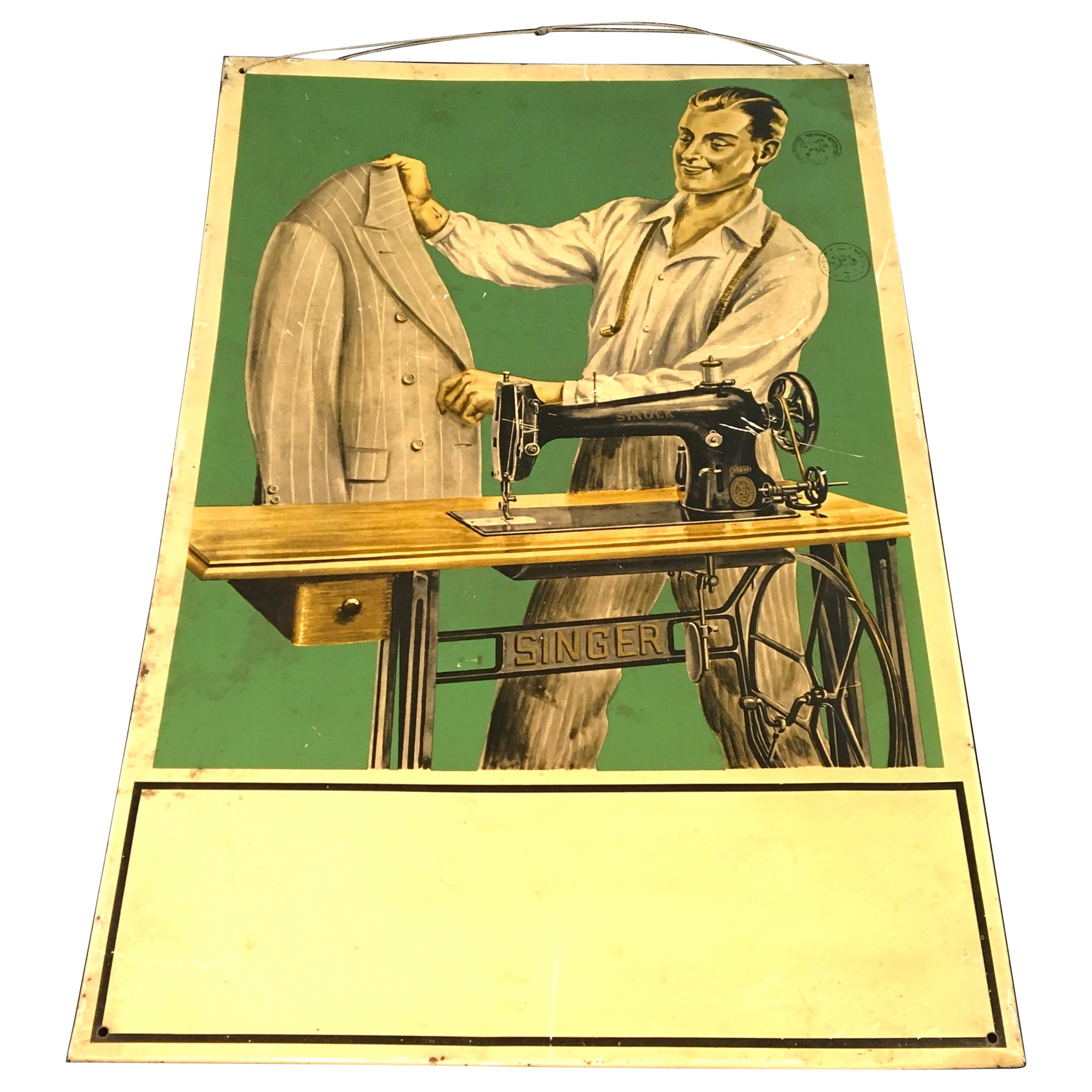 Panneau à couture avec machine à couture de tailleur et de chanteur, années 1930  en vente