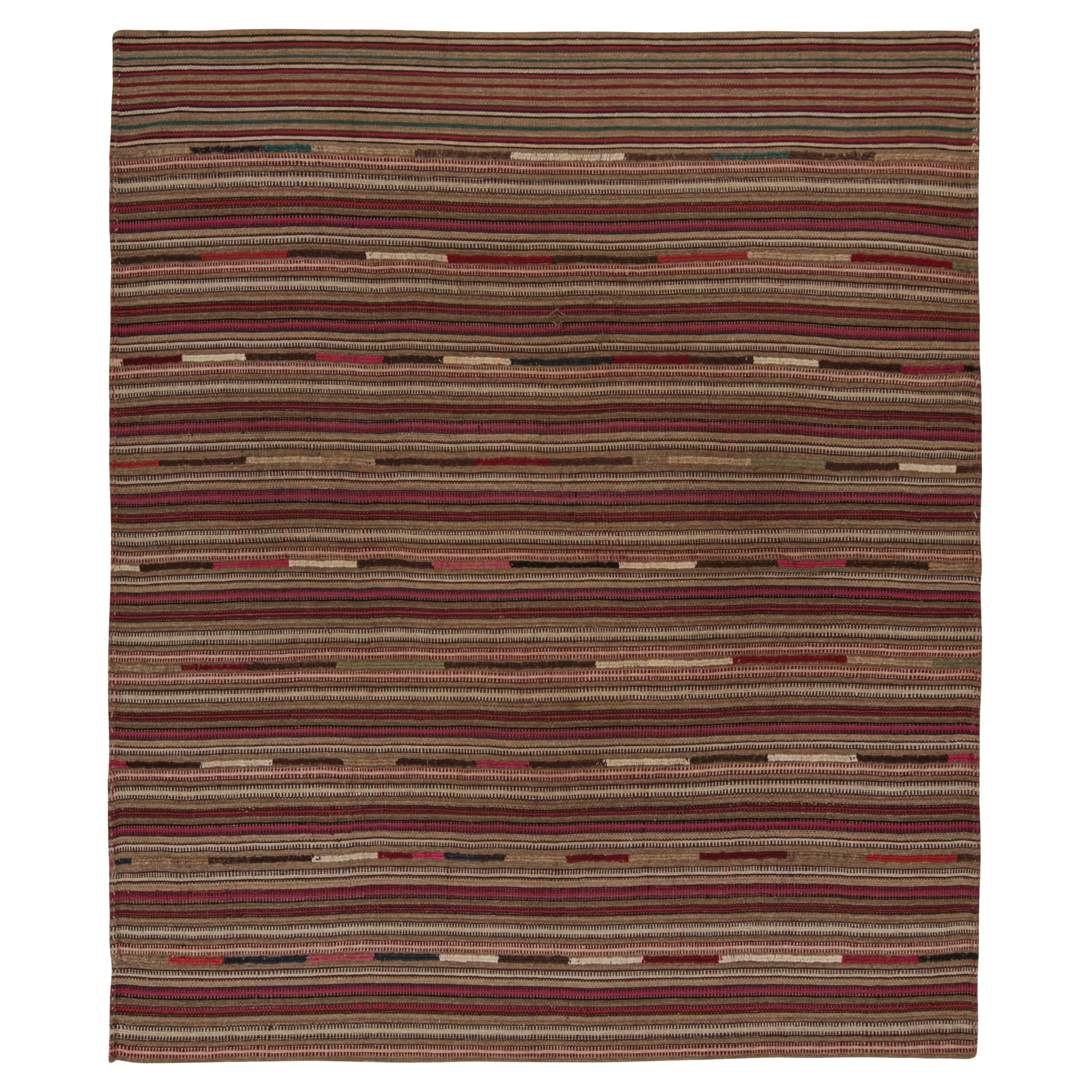 Vintage Persian Kilim in Pink and Beige-Brown Stripes by Rug & Kilim