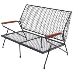 Iron and Red Wood circa 1950s Outdoor Settee Love Seat