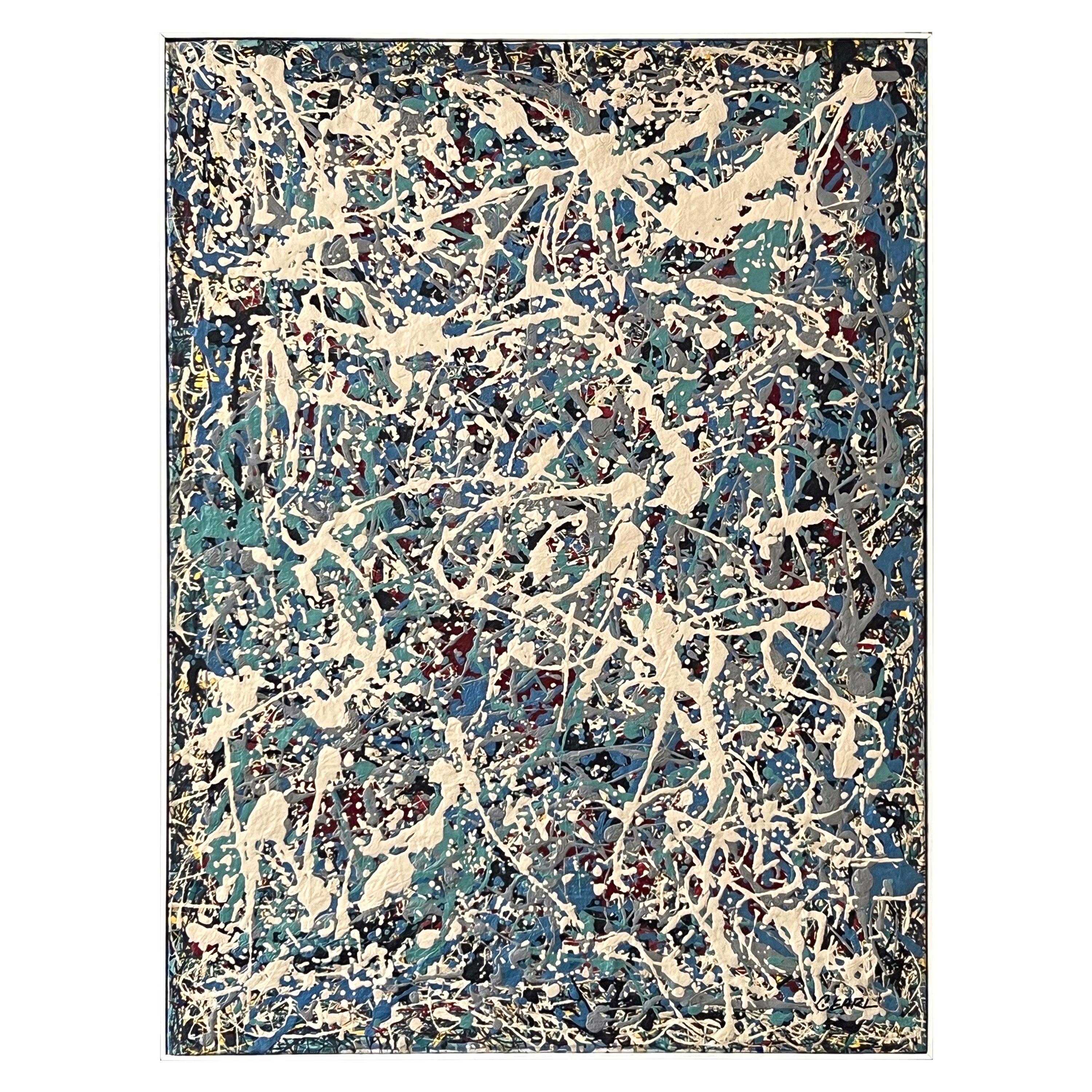 Abstract Expressionist Drip Oil Painting Manner of Jackson Pollock by C. Earl For Sale