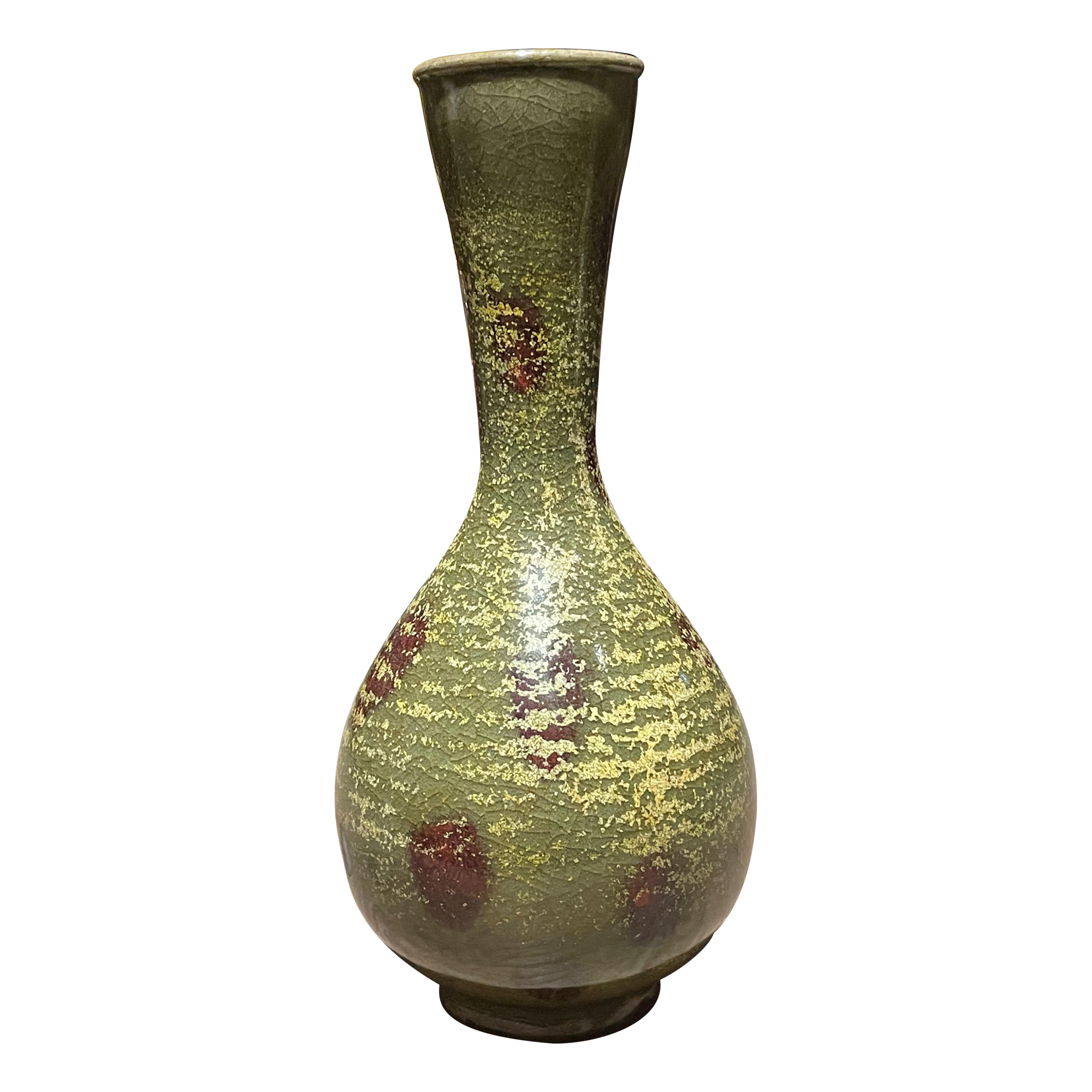 Olive and Burgundy Accent Glaze Tall Spout Vase, China, Contemporary