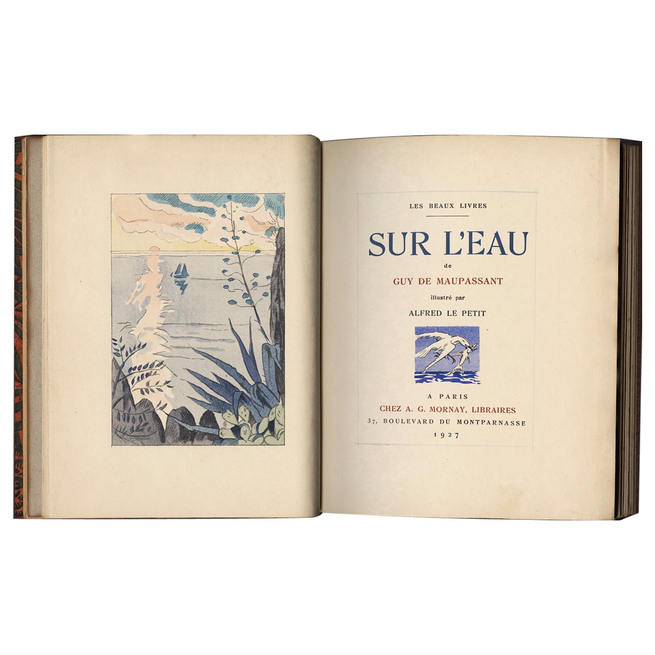 Guy De Maupassant, Sur L'eau with Illustrations by A.Le Petit. Kieffer Binding For Sale