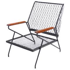 Mid Century Modern Red Wood and Wrought Iron Outdoor Armchair