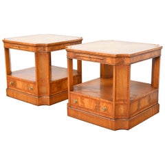 Vintage Baker Furniture Regency Flame Mahogany Leather Top Nightstands or End Tables