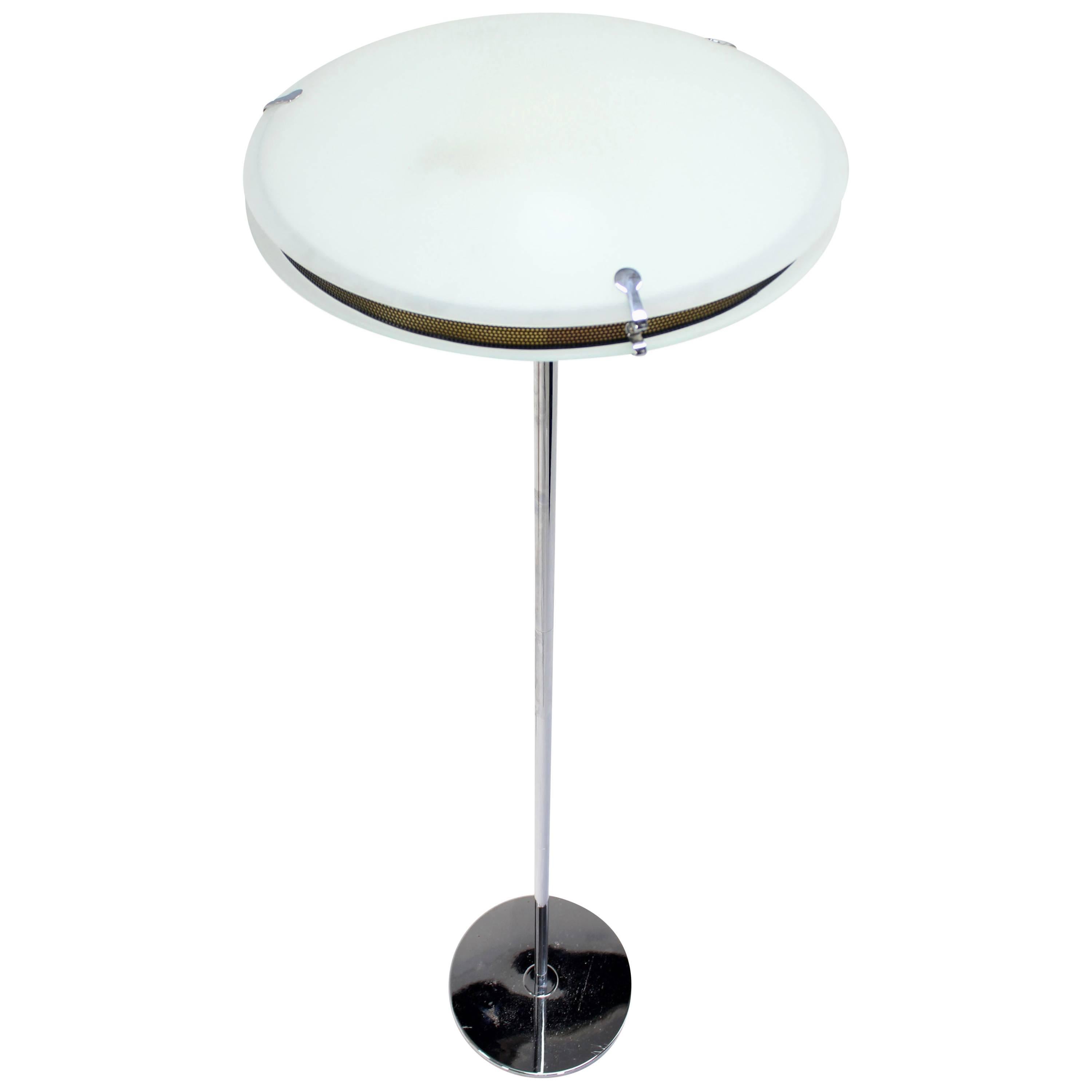 Chrome Saucer Shape Shade Top Frosted Glass Floor Lamp   For Sale