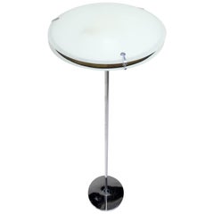 Vintage Chrome Saucer Shape Shade Top Frosted Glass Floor Lamp  