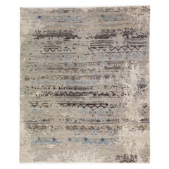Handgefertigter grauer moderner Teppich aus Wolle und Seide mit abstraktem Design