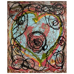 Retro Dominic Pangborn Signed Untitled Abstract Expressionism Heart Paining on Board