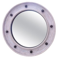 Round Swedish Style Mirror with Gray Paint and Black Spheres