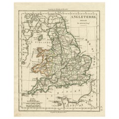 Original Antike Karte von England mit Umriss und Farbgebung