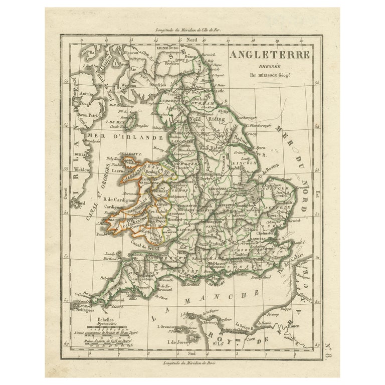Original Antike Karte von England mit Umriss und Farbgebung im Angebot bei 1stDibs