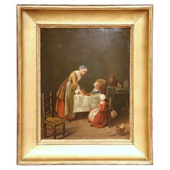 Antique 19th Century French Oil on Board Painting "Saying Grace" in Carved Gilt Frame