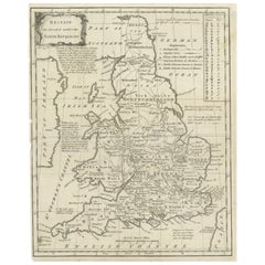 Antique Map of England and Wales Depicting the Period of the Saxon Heptarchy