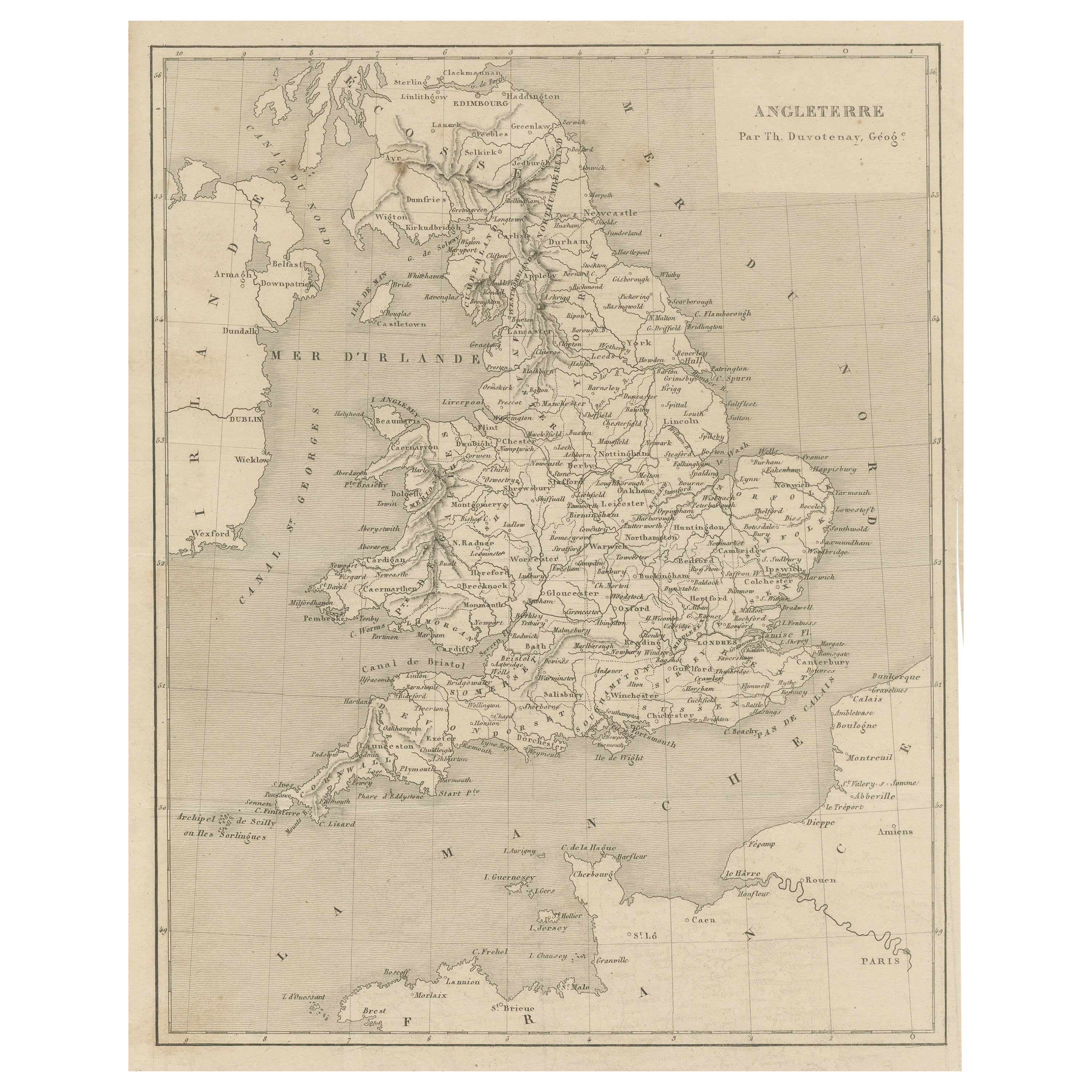 Carte ancienne d'Angleterre gravée en acier en vente