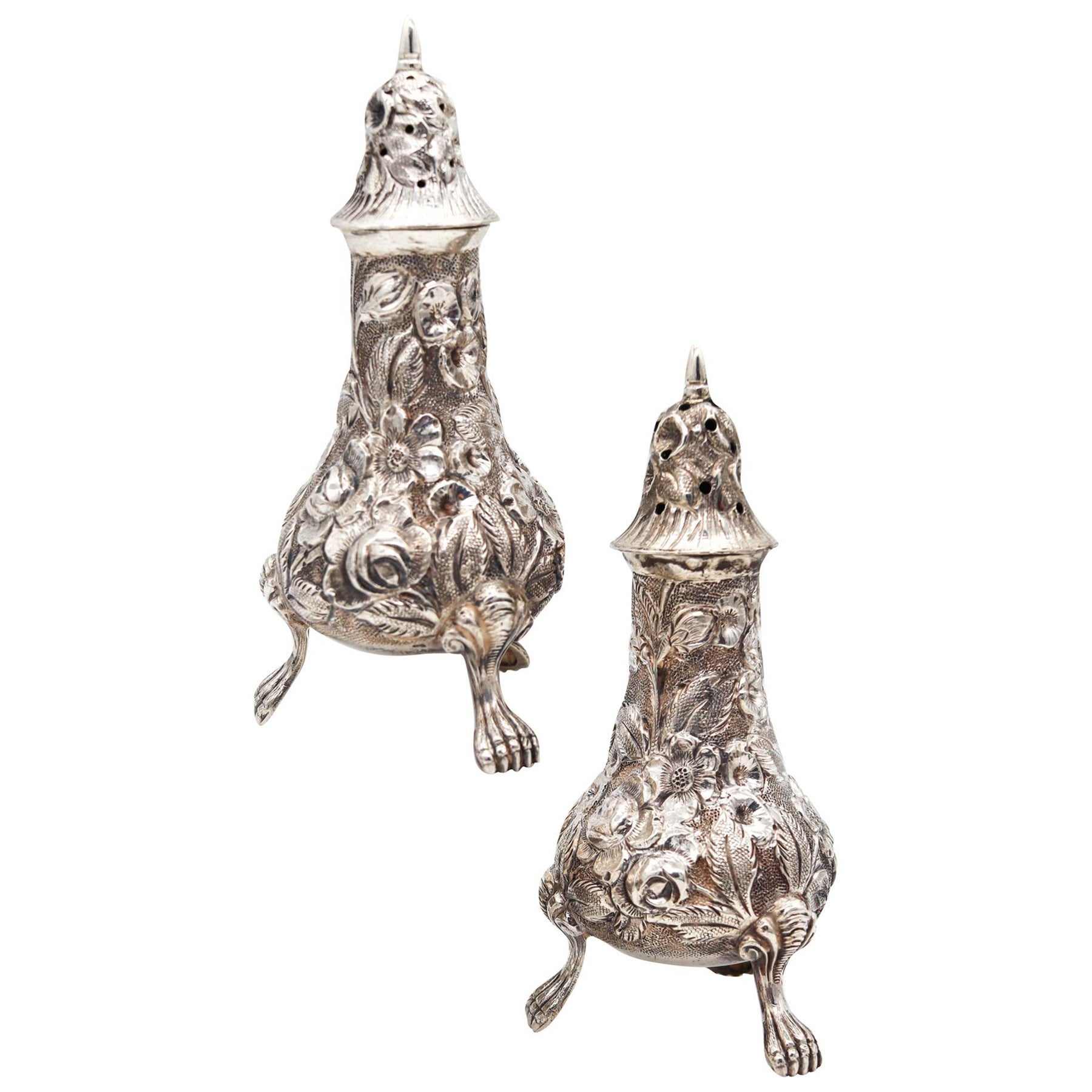 Schofield 1905 Art Nouveau Baltimore Rose Shakers Set in .925 Sterling Silver For Sale
