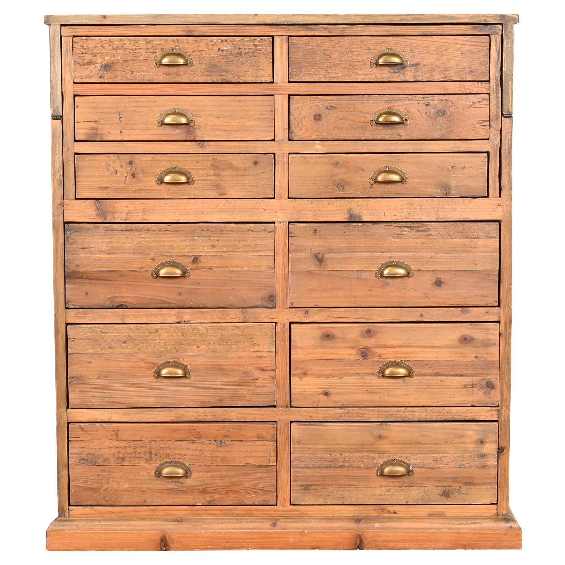 French Apothecary Style Rustic Pine Twelve-Drawer Chest of Drawers