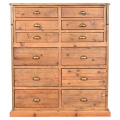 French Apothecary Style Rustic Pine Twelve-Drawer Chest of Drawers