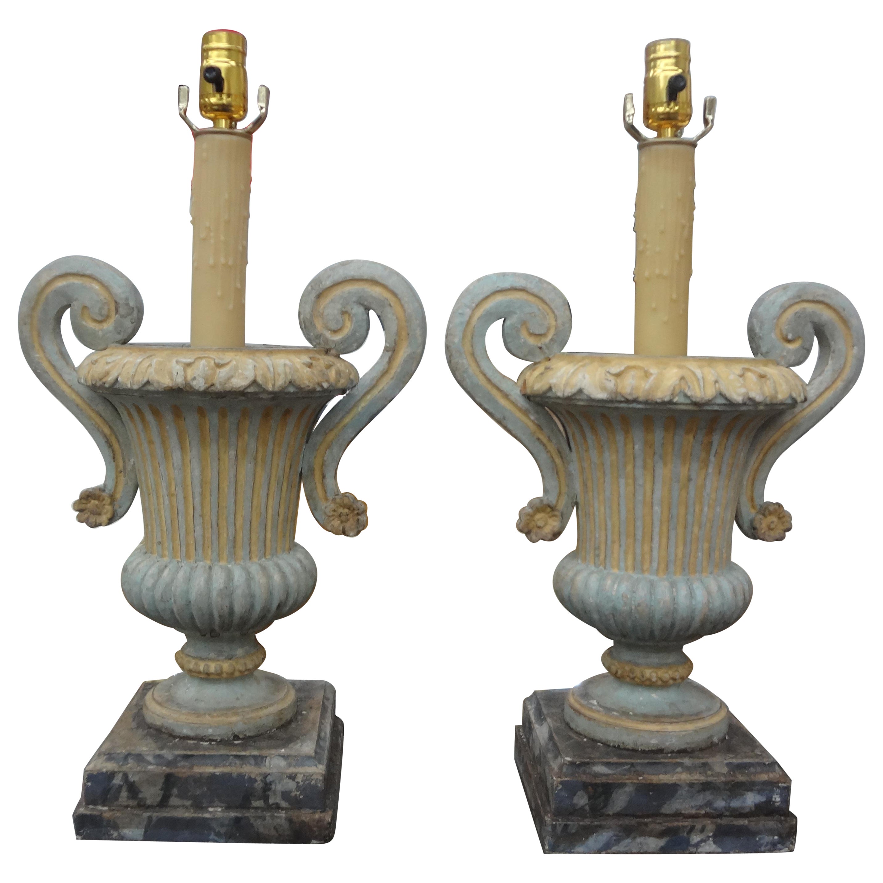 Pair of Italian Painted Urn Form Lamps