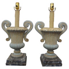Pair of Italian Painted Urn Form Lamps