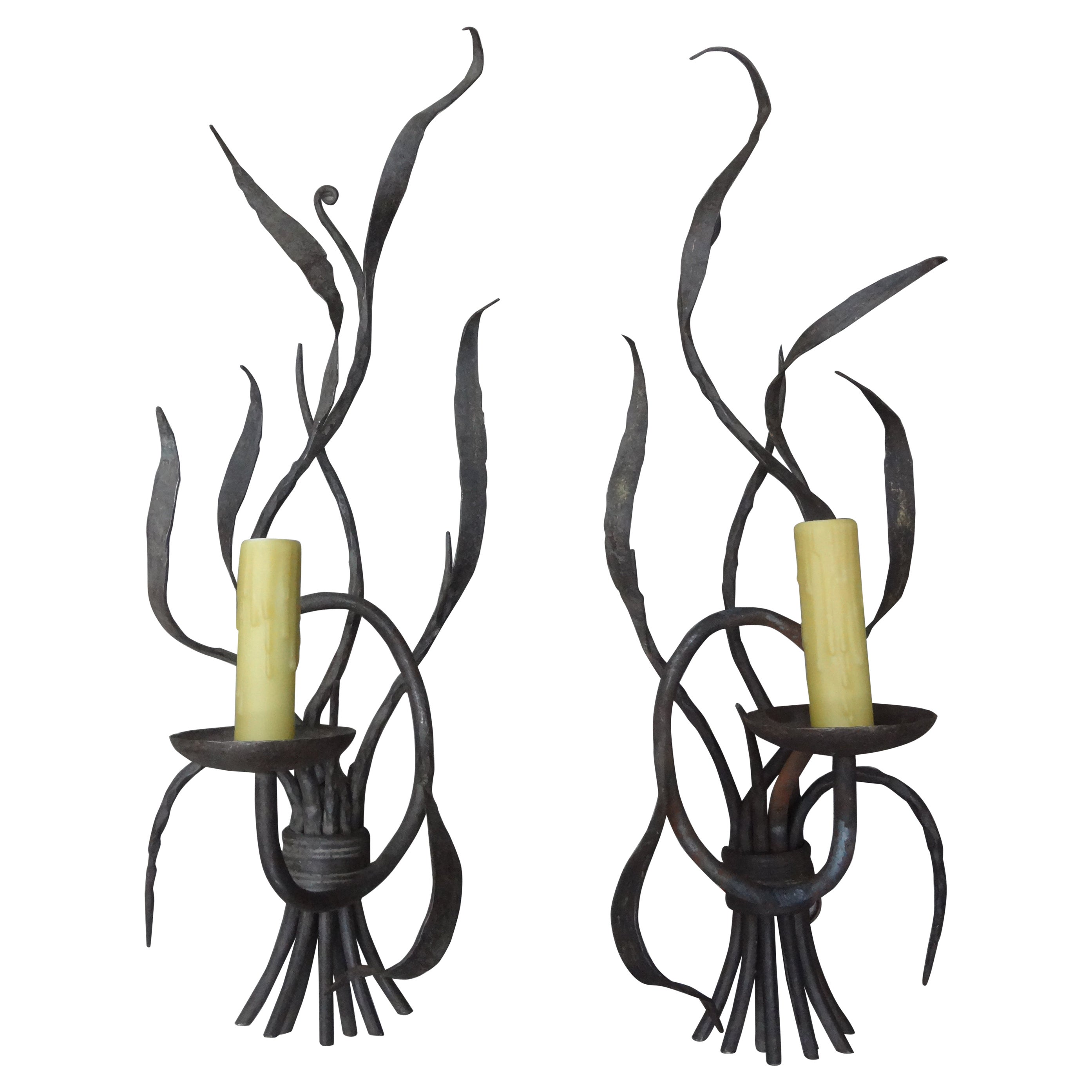 Pair of French Wrought Iron Sconces For Sale