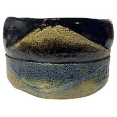Cuenco para té Chawan de cerámica Raku japonesa firmado por Sasaki Shoraku III con caja firmada