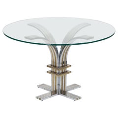 Used Round Glass Top Dining Table of Chrome and Brass from Italy, Attrib. Romeo Rega