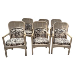 Vintage Pencil Reed Upholstered Arm Chairs, a Set of 6