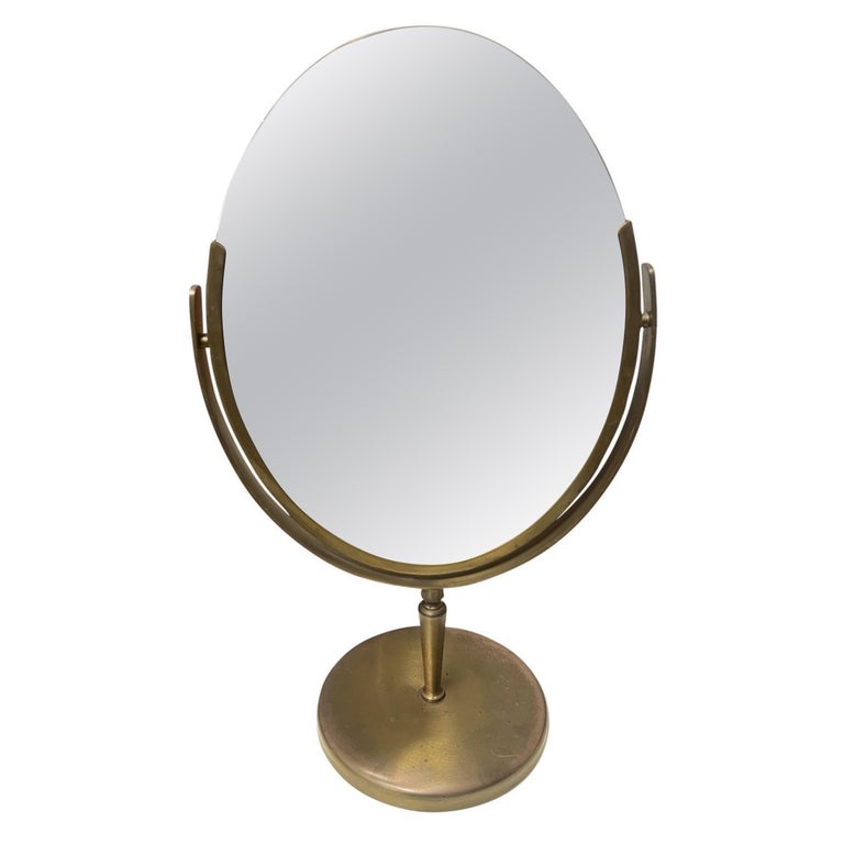 Vintage Charles Hollis Jones Large Oval Brass Vanity Mirror For Sale at